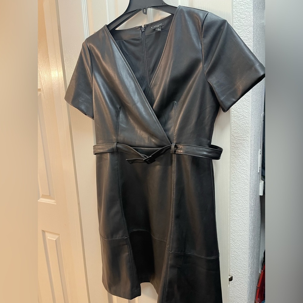 Anne Klein Short faux leather dress. V Neck. Worn only once. Size 12P